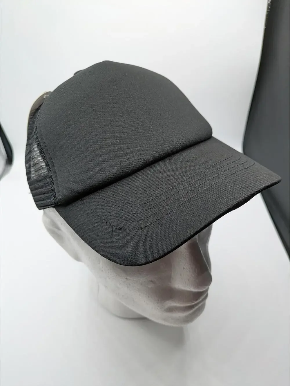 Plain Black Trucker Baseball Hat Cap with Mesh Back NWT